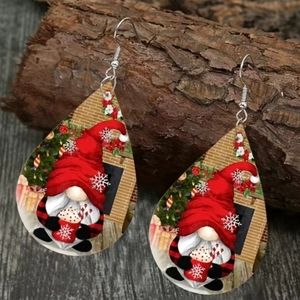 Gnome holiday Christmas winter theme dangle earrings in PU leather